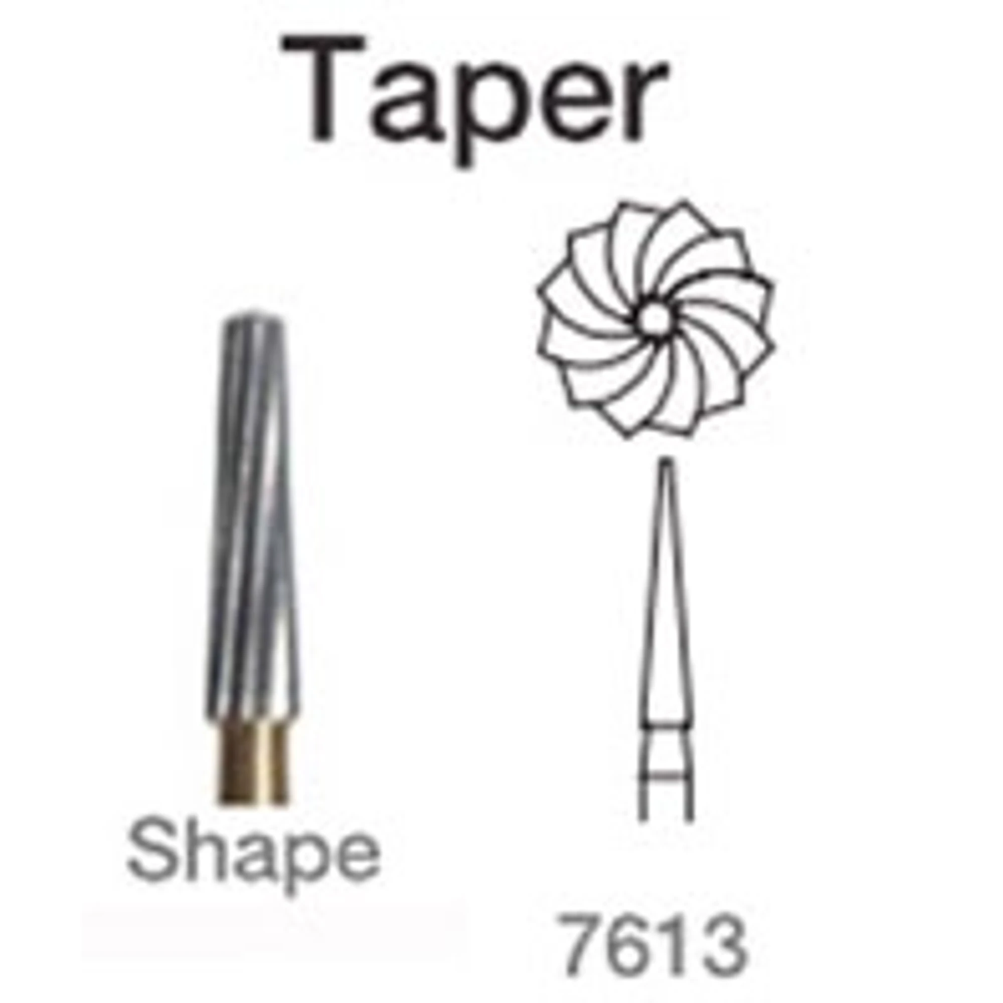 Midwest Trimming and Finishing Carbide Bur, FG, #7613, Tapered, 100/Pk, TF7613-100