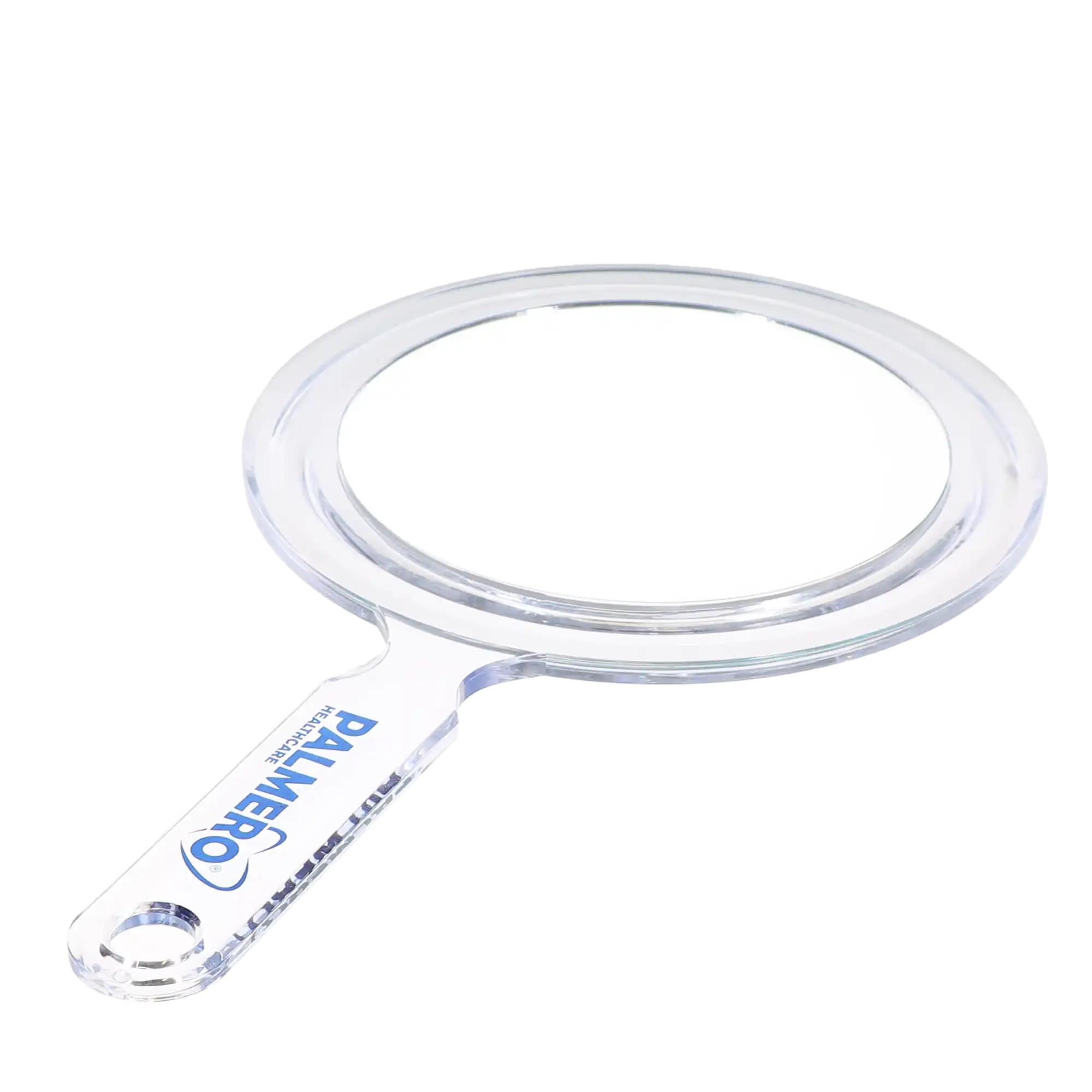 Palmero Hand Mirror, Double-Sided, 5" Diameter, Standard and 2.5x Magnification, Clear Plastic Handle, 1/Pk, 45