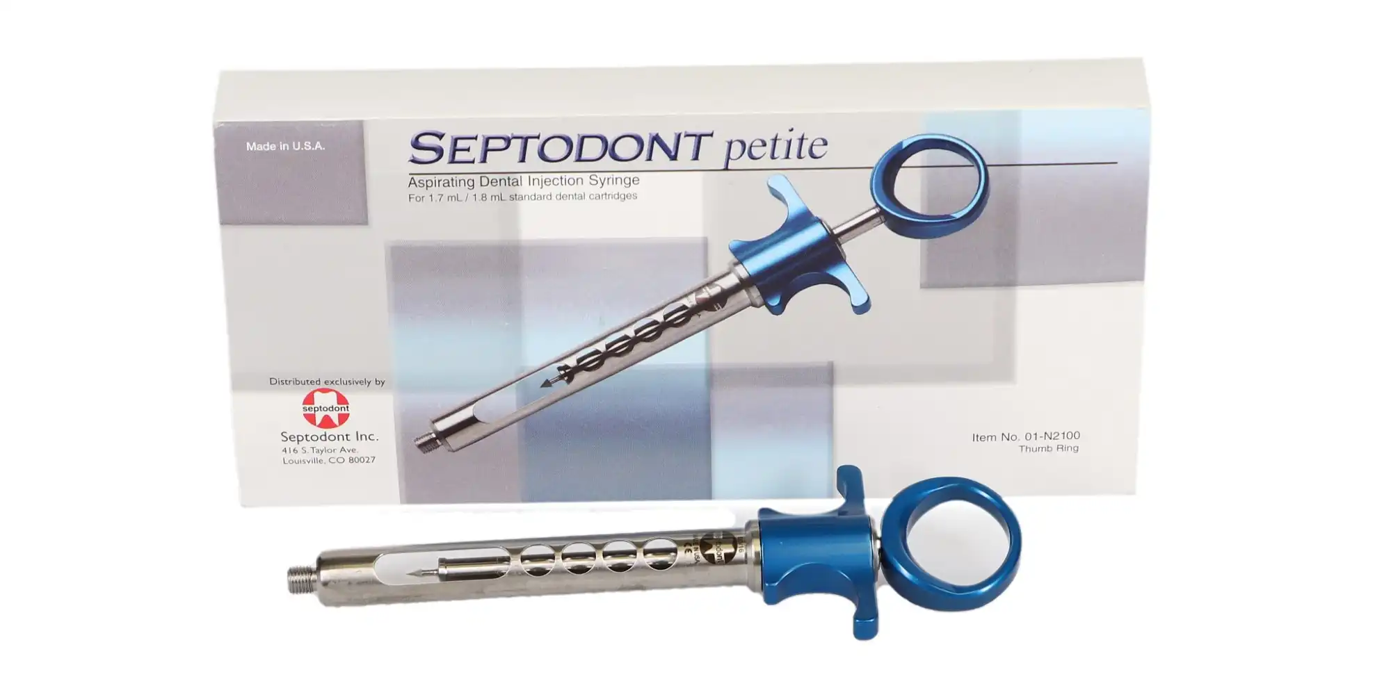Septodont Aspirating Anesthetic Syringe, Petite, Blue, 1/Pk, N2100