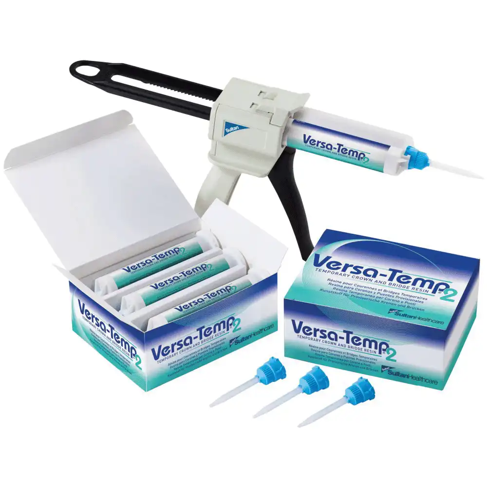 VersaTemp 2 Temporary Crown & Bridge Resin, Cartridge Refill, 50 ml, Shade A2, 1 Cartridge + 15 Mixing Tips, 72056
