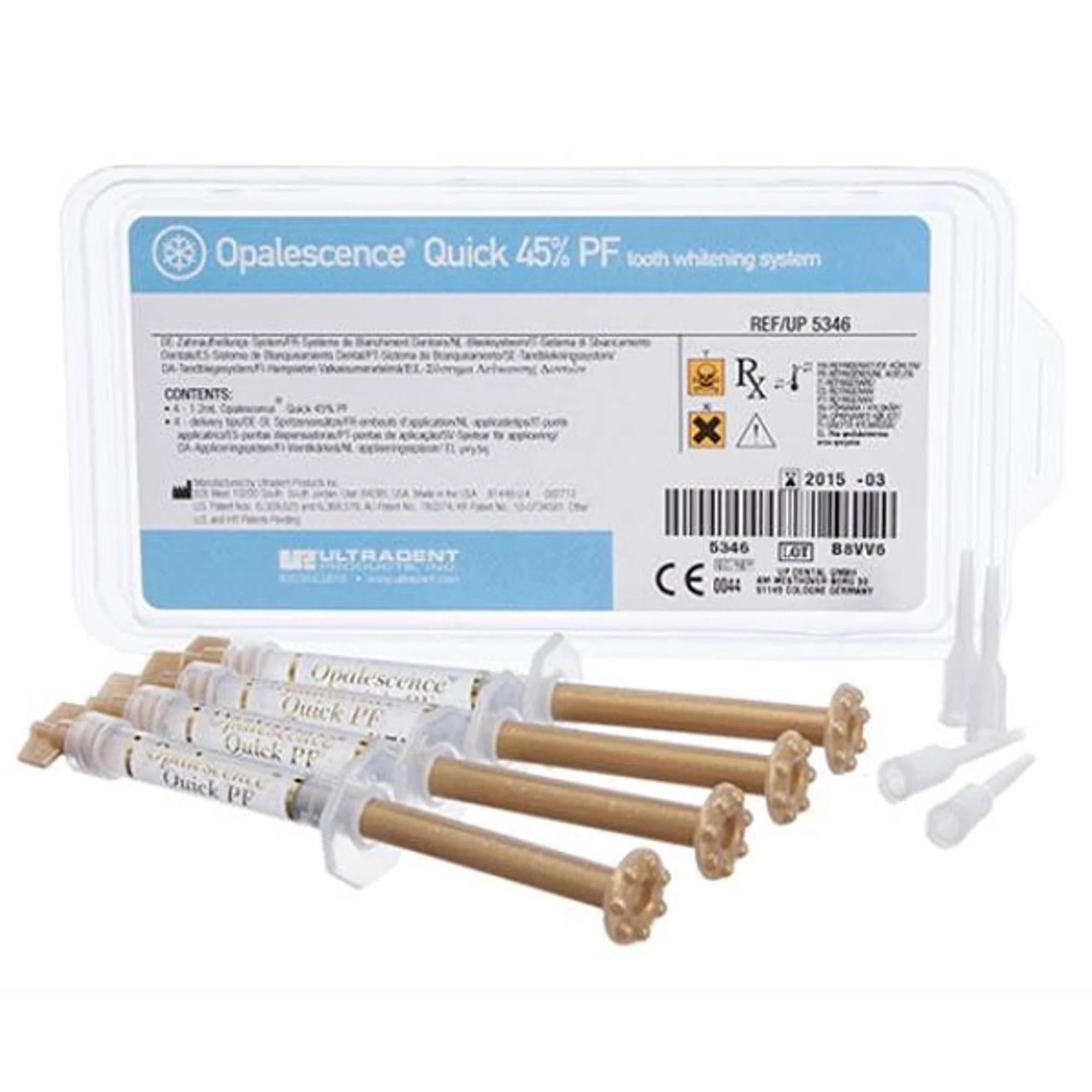 Opalescence Quick PF 45% Tooth Whitening Refill Kit, 1.2 ml Syringes, Regular/Neutral, 4/Pk, 5346