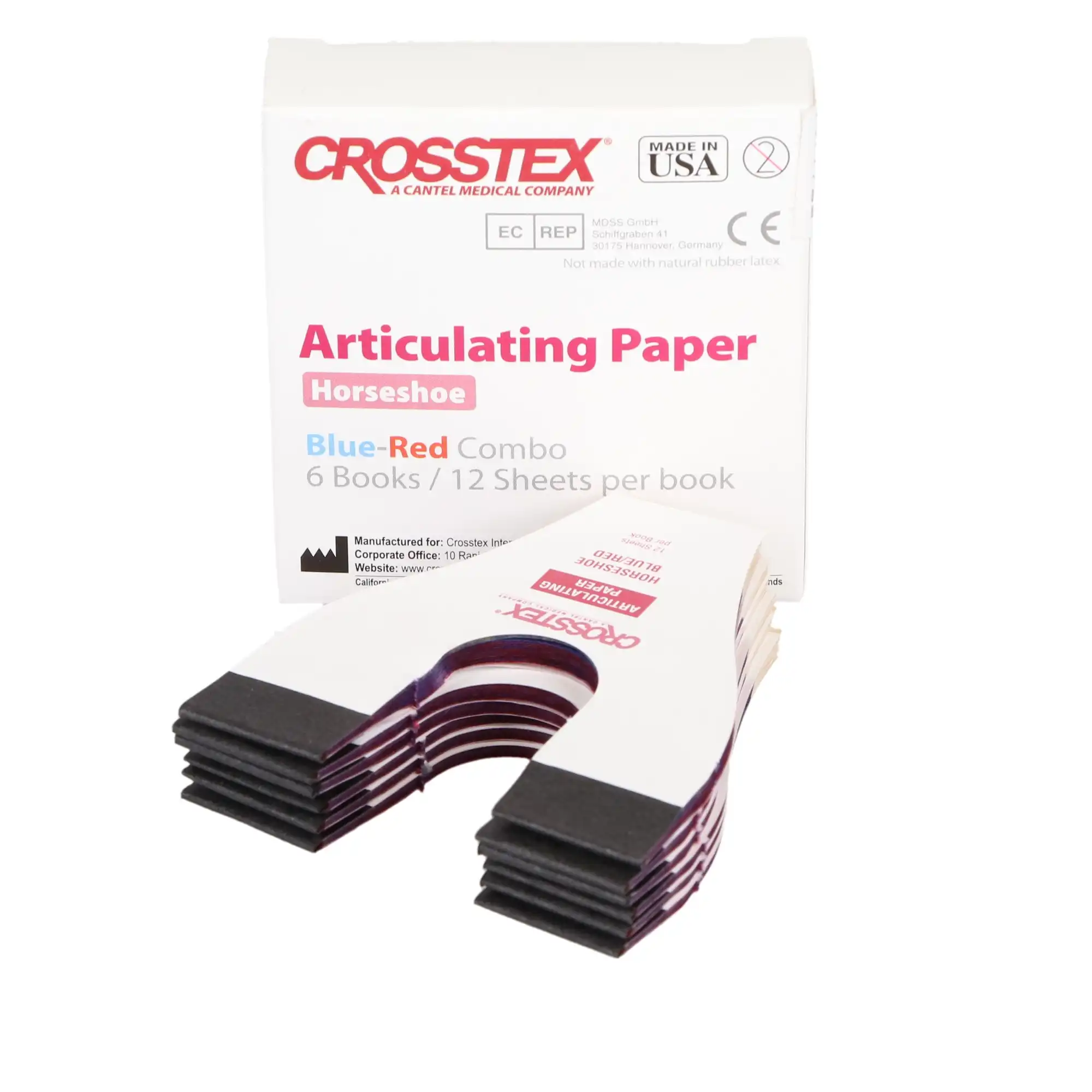Crosstex TPH Articulating Paper, Horseshoe, 89 Microns, Blue/Red Combo, 6 Books/Box