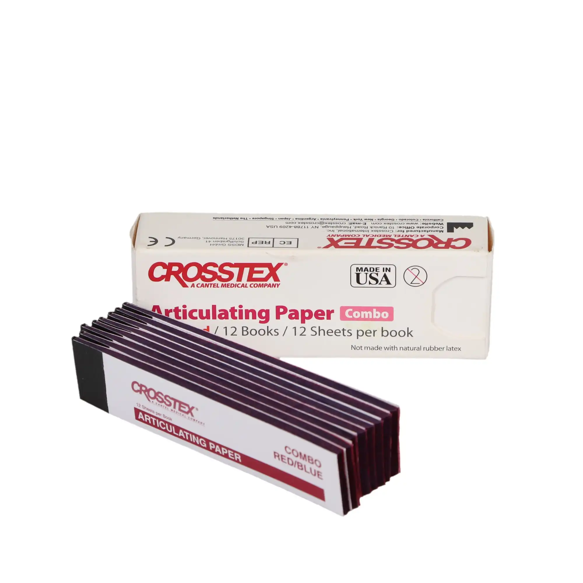 Crosstex Articulating Paper Pre-Cut Strip, 71 Microns, Blue/Red Combo, 144/Box, TPBR