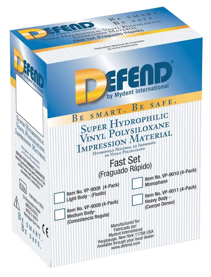 Defend VPS Impression Material, Monophase Body, Fast Set, 50 ml Cartridges, 4/Pk, VP9010