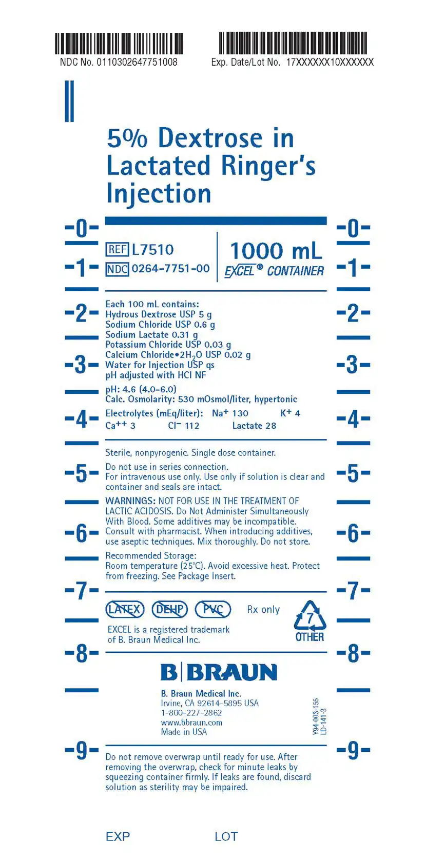 B. Braun 5% Dextrose in Lactated Ringer's Injection, 500 mL IV Plastic Bag