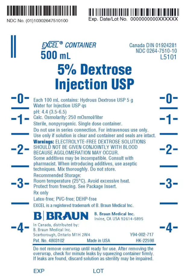 B. Braun 5% Dextrose Injection (D5W), 1000 mL IV Bag, Sterile, Non-Pyrogenic, DEHP-Free