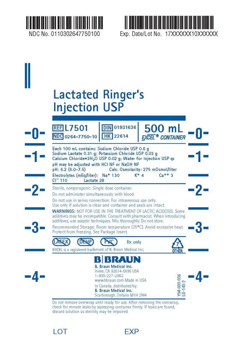 B. Braun Lactated Ringer's Injection USP, 1000 mL Plastic Bag, L7500