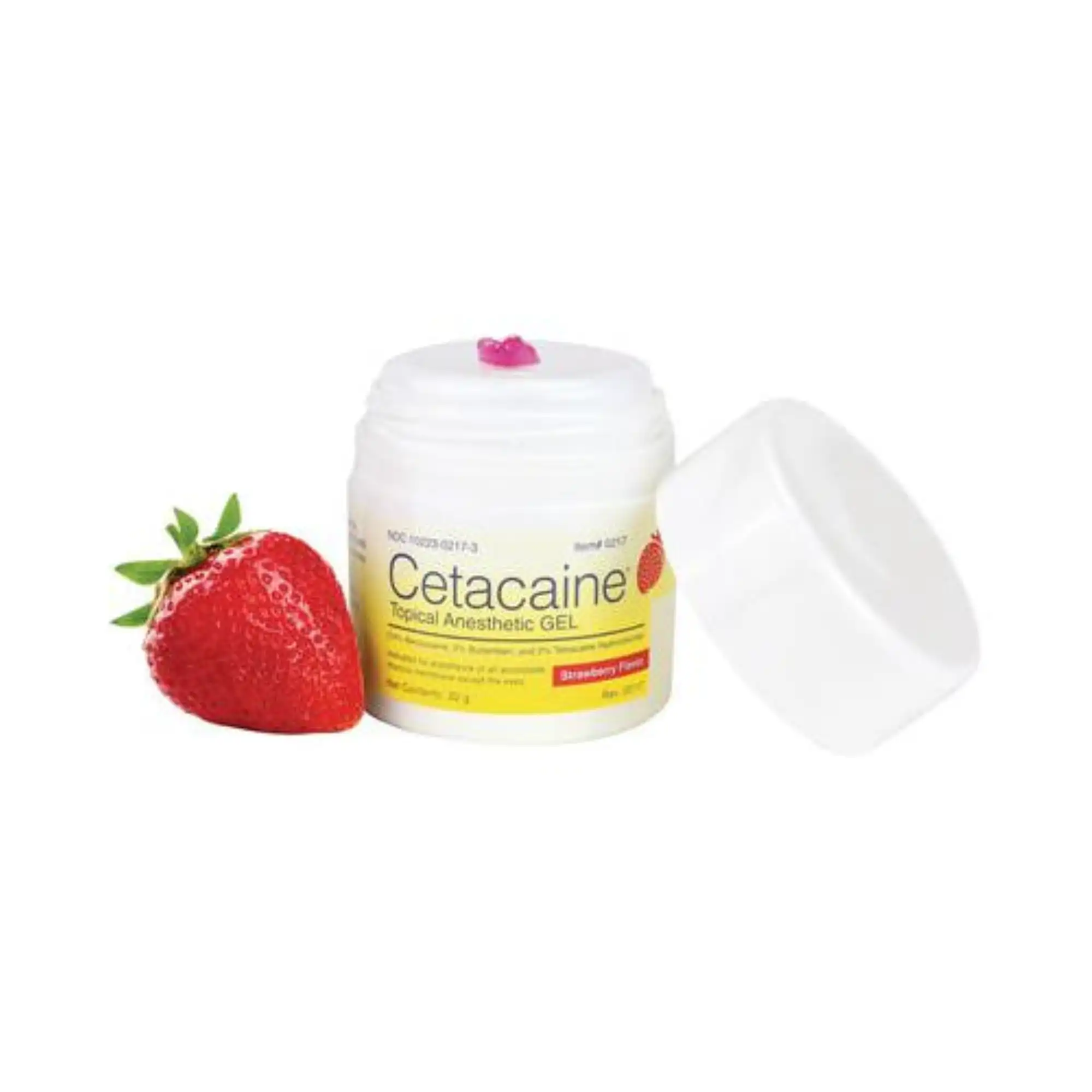 Cetacaine Topical Anesthetic Gel, 14% Benzocaine, 2% Butamben, 2% Tetracaine HCl, Strawberry, 32 g Pump-Top Jar, 1/Pk, NDC 10223-0217-03
