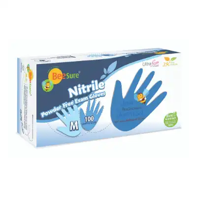BeeSure Powder-Free Nitrile Exam Gloves, X-Small, Light Blue, 100/Box