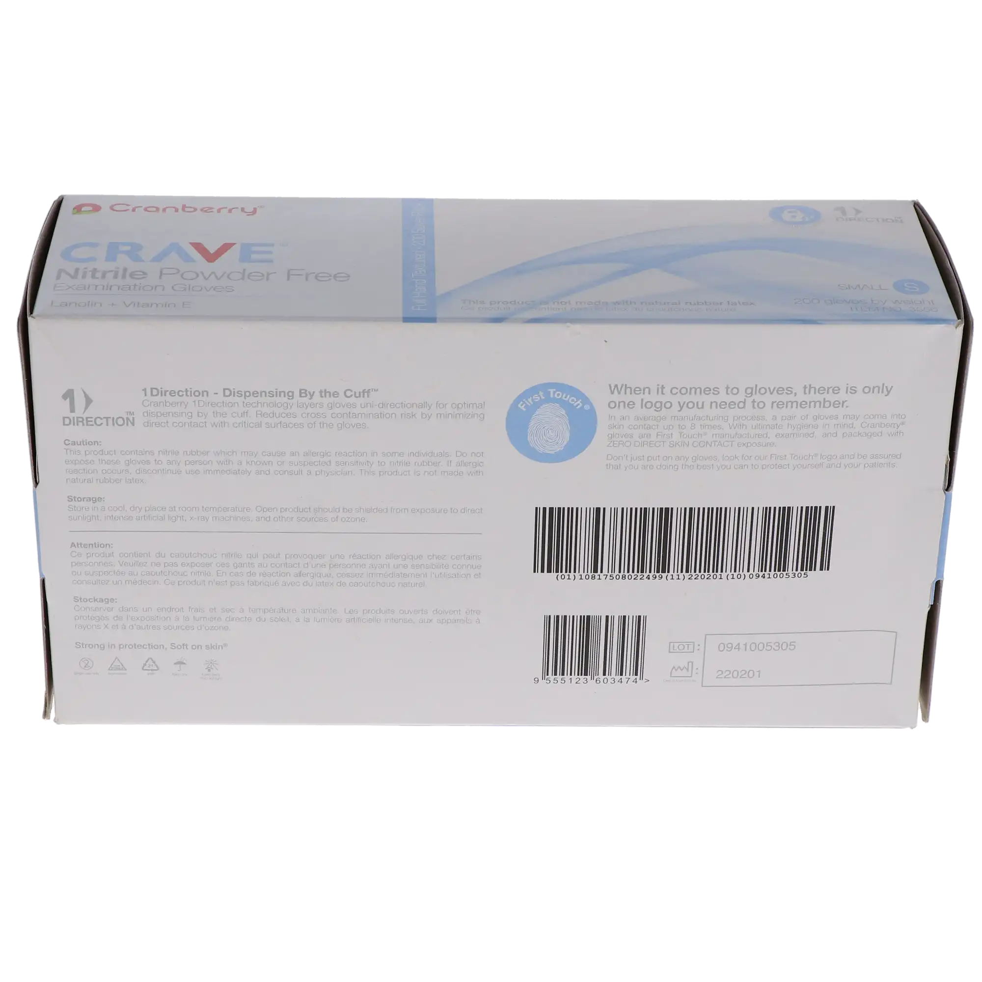 Crave Nitrile Examination Gloves, Powder-Free, Non-Sterile, Small, Light Blue, 200/Box, CR3556