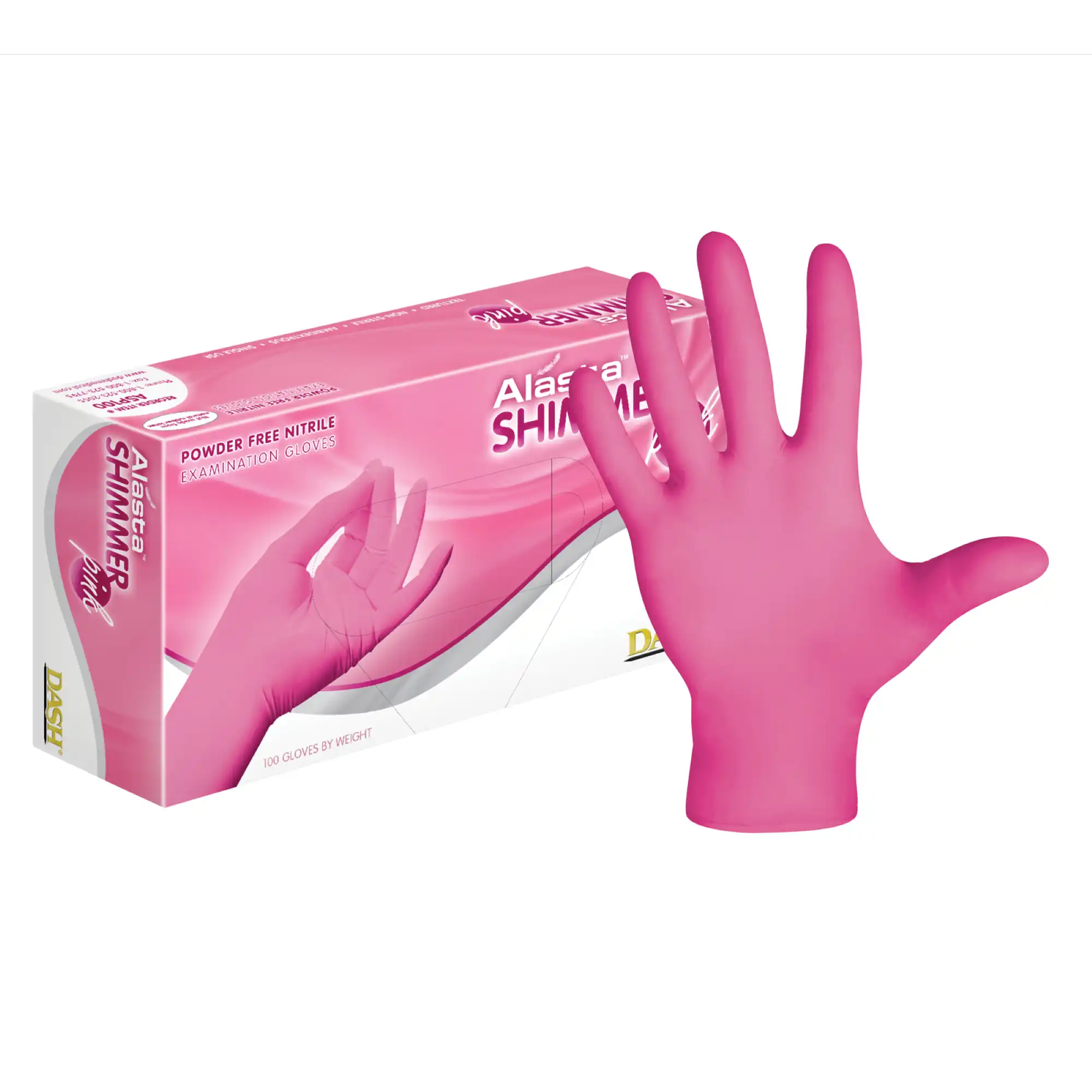 Alasta Shimmer Nitrile Exam Gloves, Powder-Free, Non-Sterile, Small, Pink, 100/Box, PNK100S
