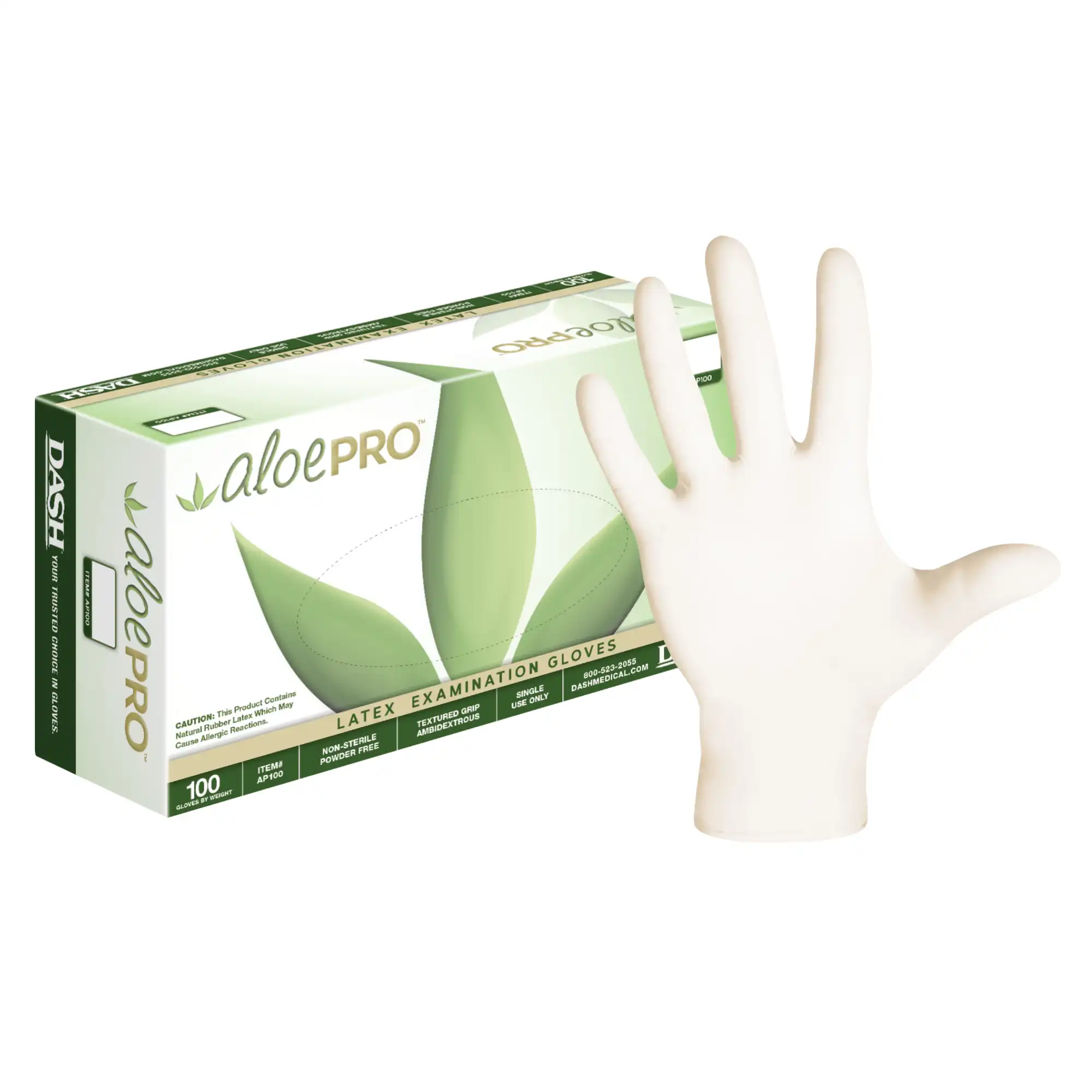 AloePRO Latex Examination Gloves, Powder-Free, Textured, Small, Natural, Non-Sterile, 100/Box, AP100S