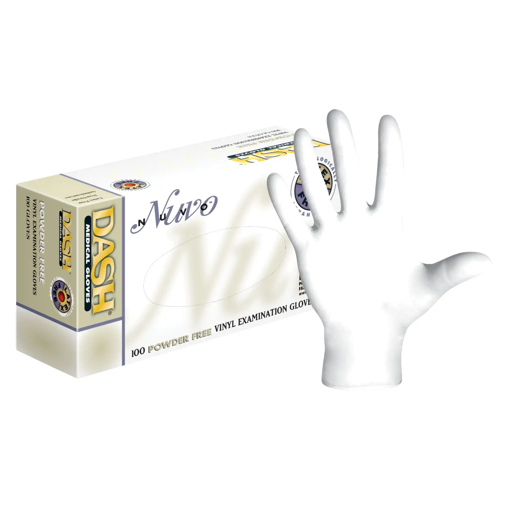 Nuvo Vinyl Exam Gloves, Powder-Free, Non-Sterile, Small, White, 100/Box, NV100S