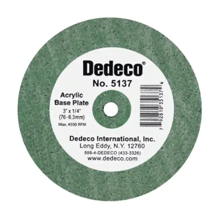 Dedeco Acrylic Base Plate Lathe Wheel, 3" x 3/8", Green, 1/Pk, 5138