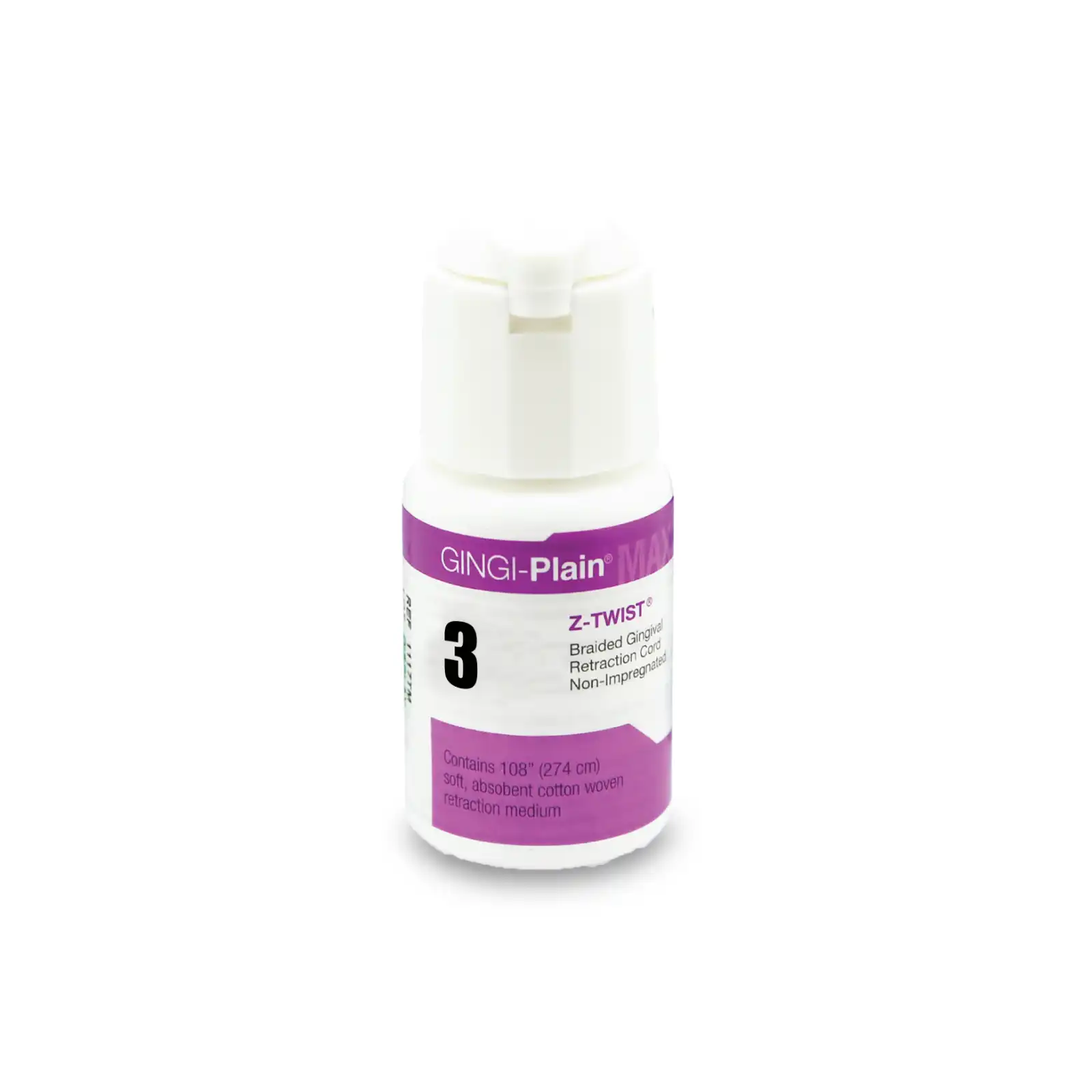 Gingi-Plain® MAX Z-Twist® #3 Weave Non-Impregnated Retraction Cord, 108" per Bottle, 11173M