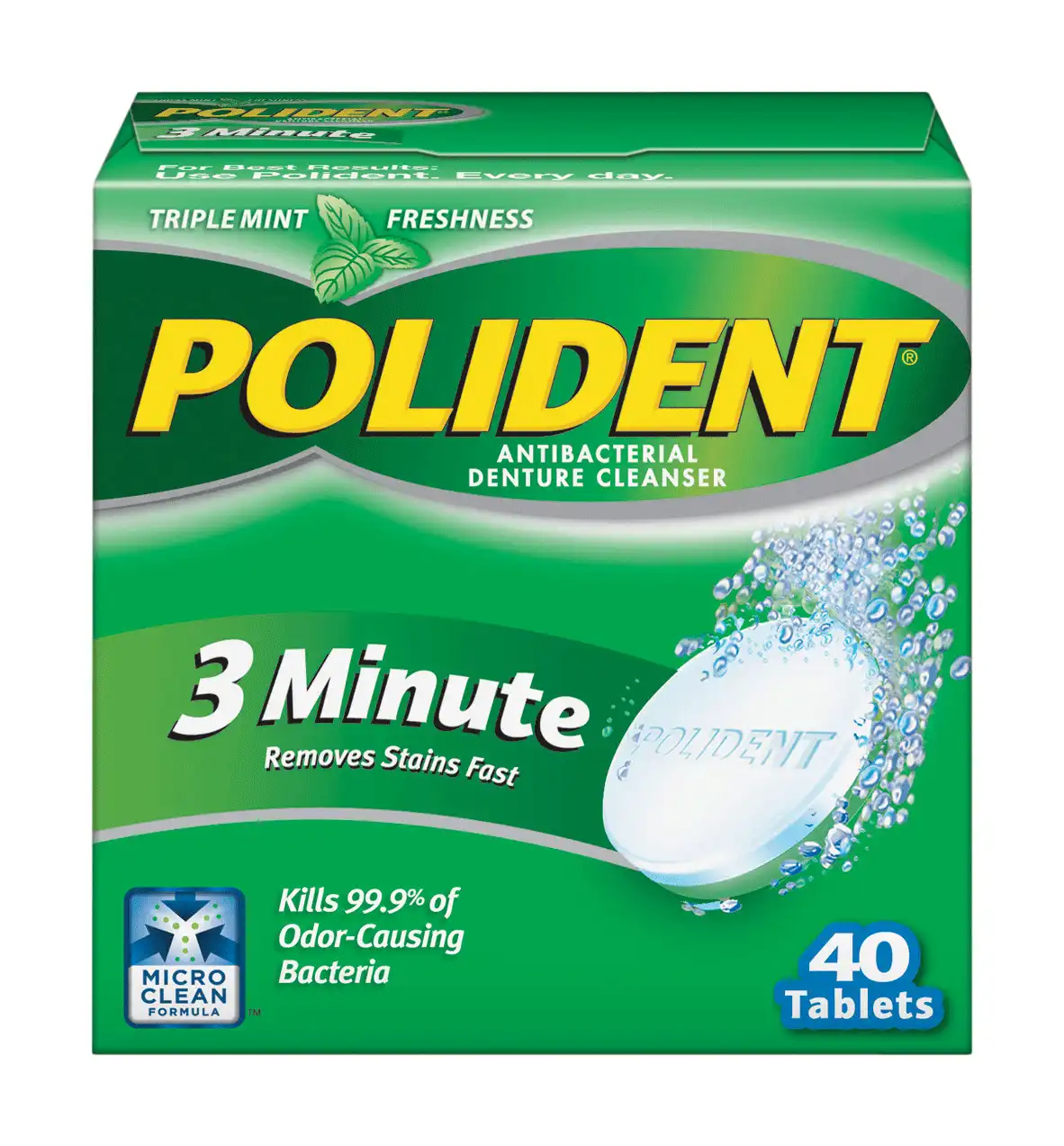 Polident 3-Minute Denture Cleansing Tablets, 40 Count, 12 Boxes/Case
