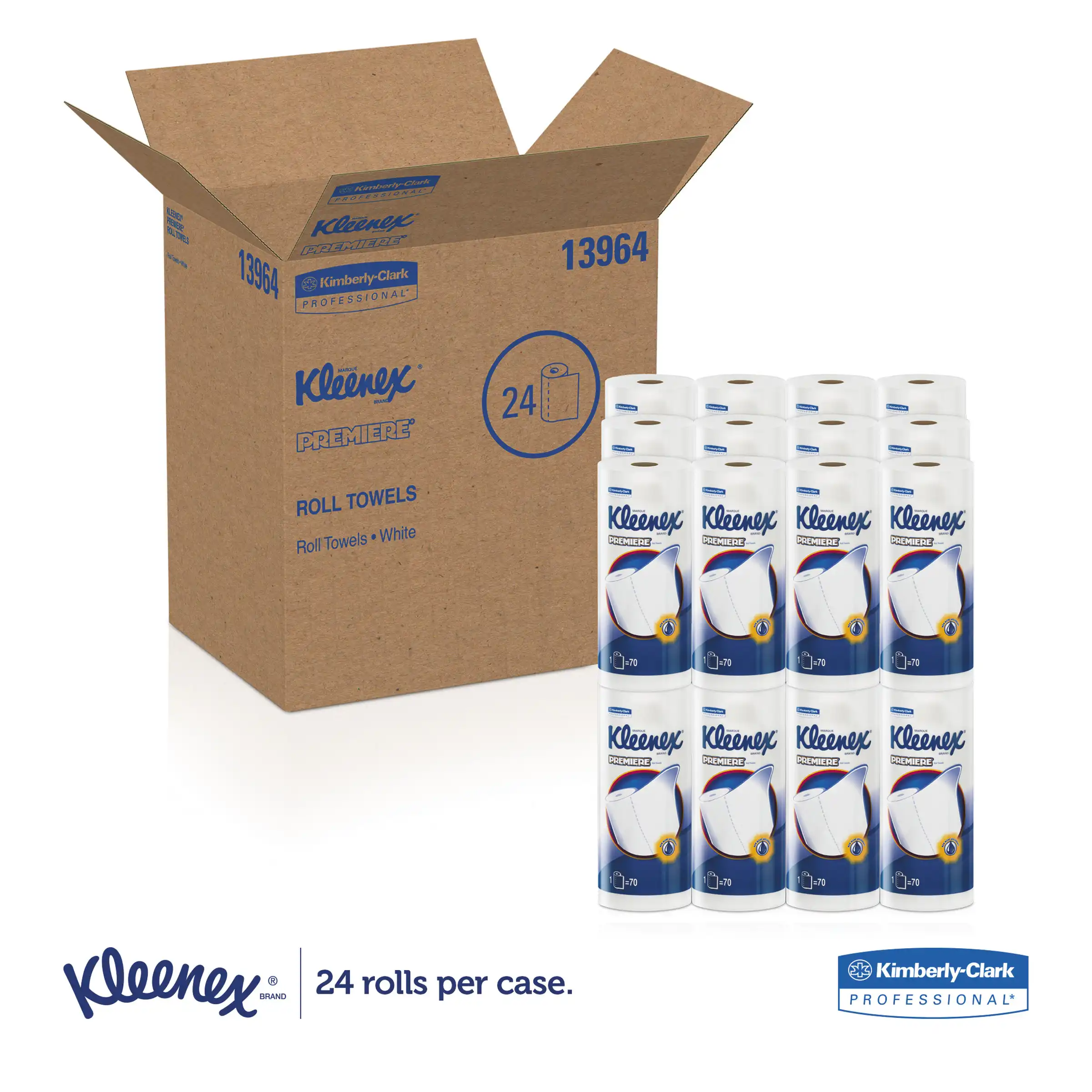 Kleenex Premiere Kitchen Roll Towels, 1-Ply, 10.4" x 11", 70 Sheets/Roll, 24 Rolls/Case