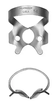 Hu-Friedy Satin Steel Rubber Dam Clamp, #14 Winged, Molars, Partially Erupted/Irregularly Shaped, 1/Pk, RDCM14