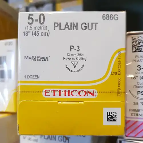 Ethicon 686G Plain Gut Suture, 5-0, 18", P-3 Reverse Cutting Needle, 12/Bx