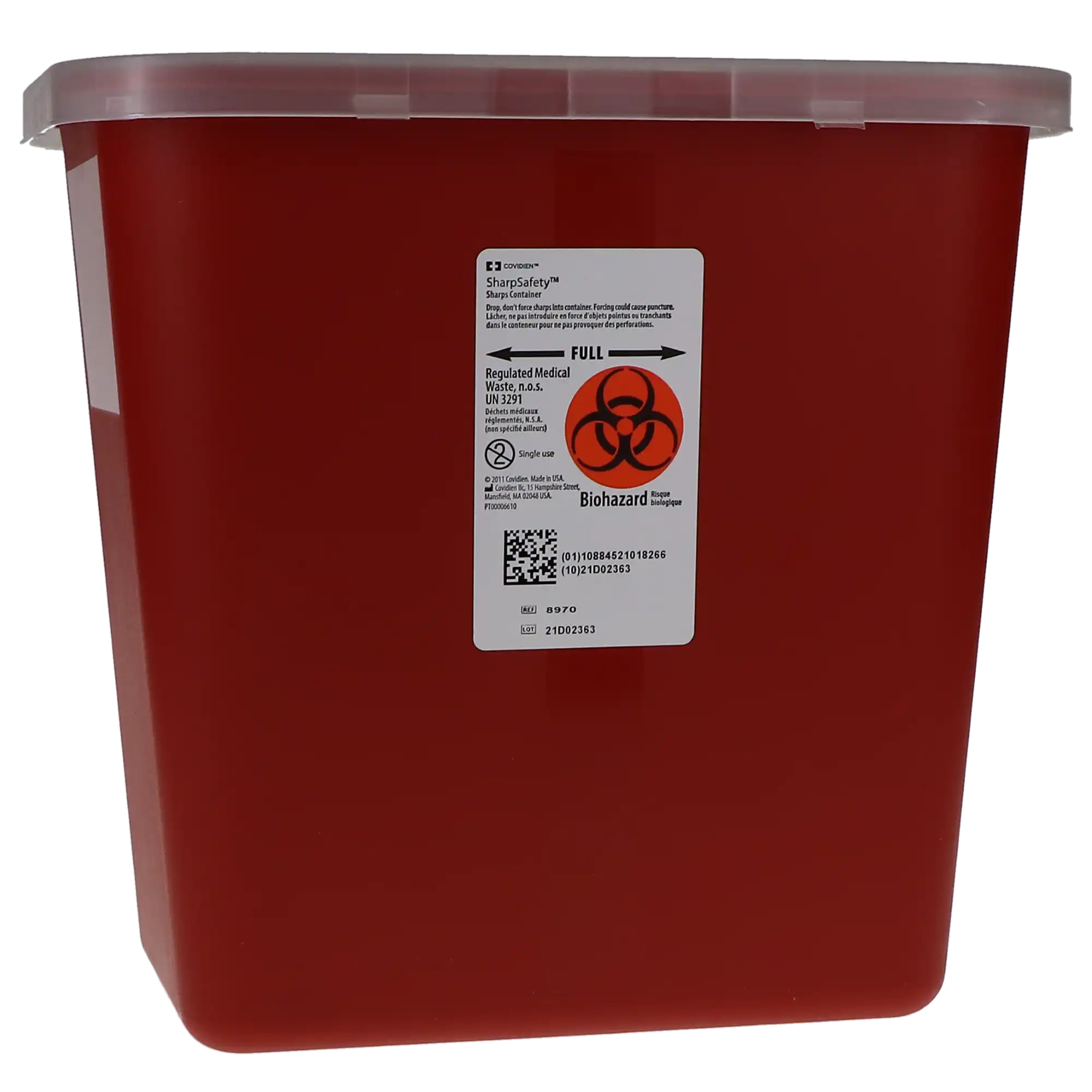 Kendall Healthcare Multi-Purpose Sharps Container, with Rotor Opening Lid, 2 Gal, Red, 1/Pk, 8970