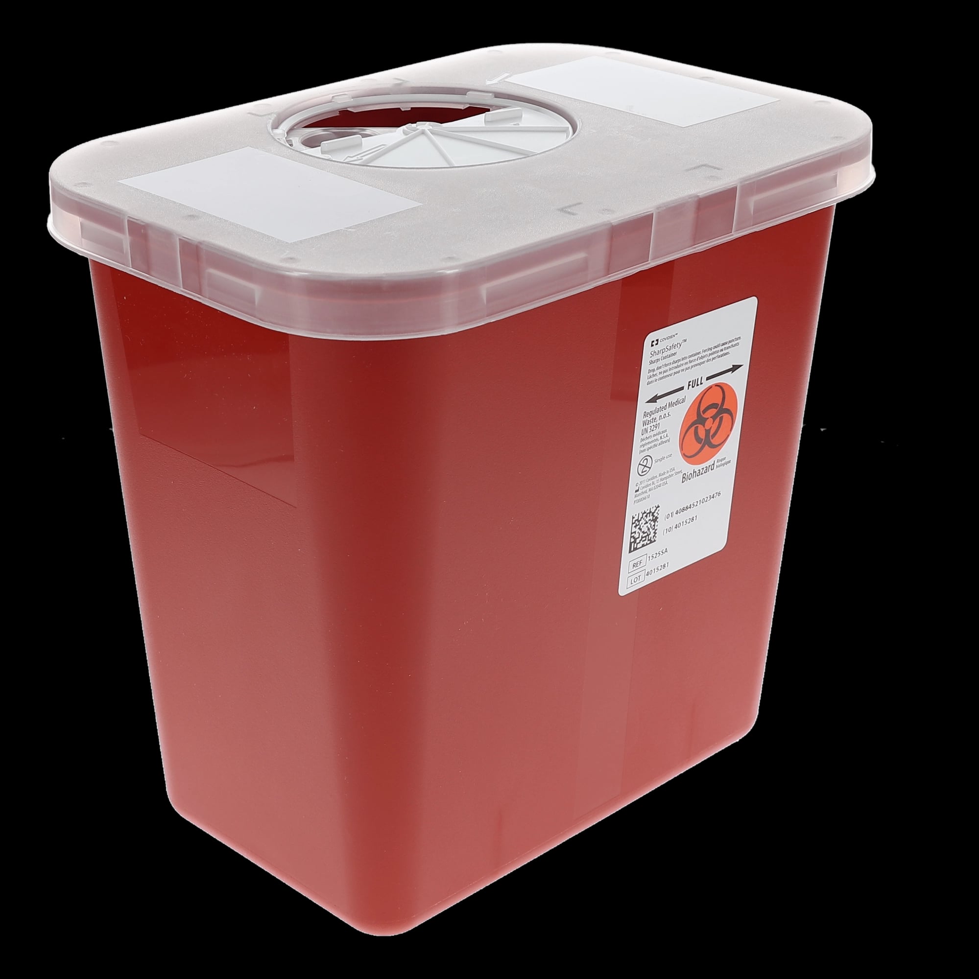 Kendall Healthcare Phlebotomy Sharps Container, 8 Qt (2 Gal), Red, Rotating Lid, 1/Pk, 1525SA