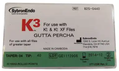 K3/K3XF Gutta-Percha Points, 0.04 Taper, Size #40, Black, 50/Pk, 825-0440