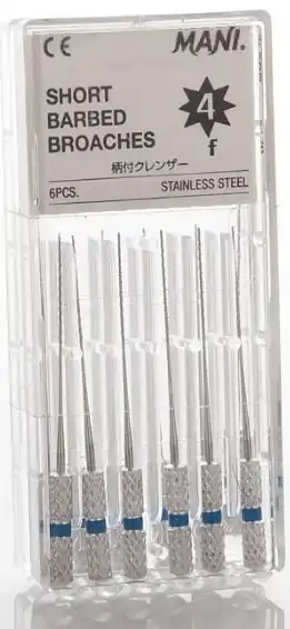Mani Short Barbed Broaches, #3 XF, 21 mm, Non-Sterile, Metal Handle, 6/Pk