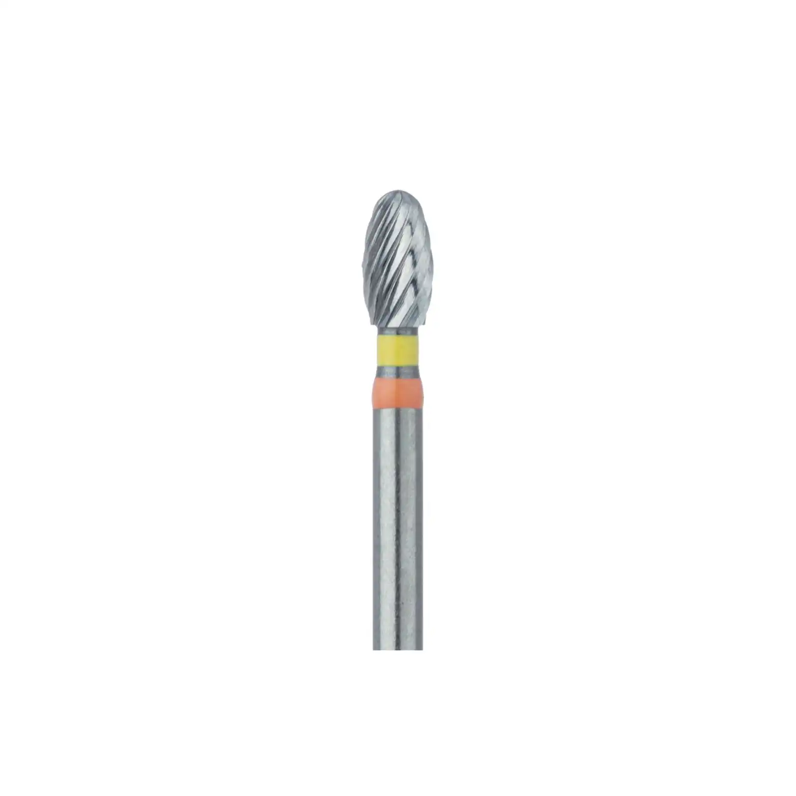 Meisinger Tungsten Carbide Twist Trimming & Finishing Bur, FG, Egg/Football, 7408, 2.3 mm, Extra Fine, Yellow/Orange, 5/Pk, D0379F-023-FG