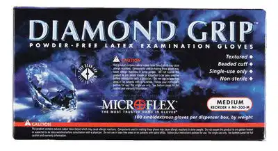 Microflex Diamond Grip MF-300 Powder-Free Latex Exam Gloves, Large, Natural, Textured, 100/Box, MF-300-L
