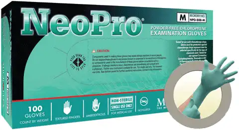 Microflex NeoPro Chloroprene Exam Gloves, Powder-Free, Non-Sterile, Large, Green, 100/Box, NPG-888-L