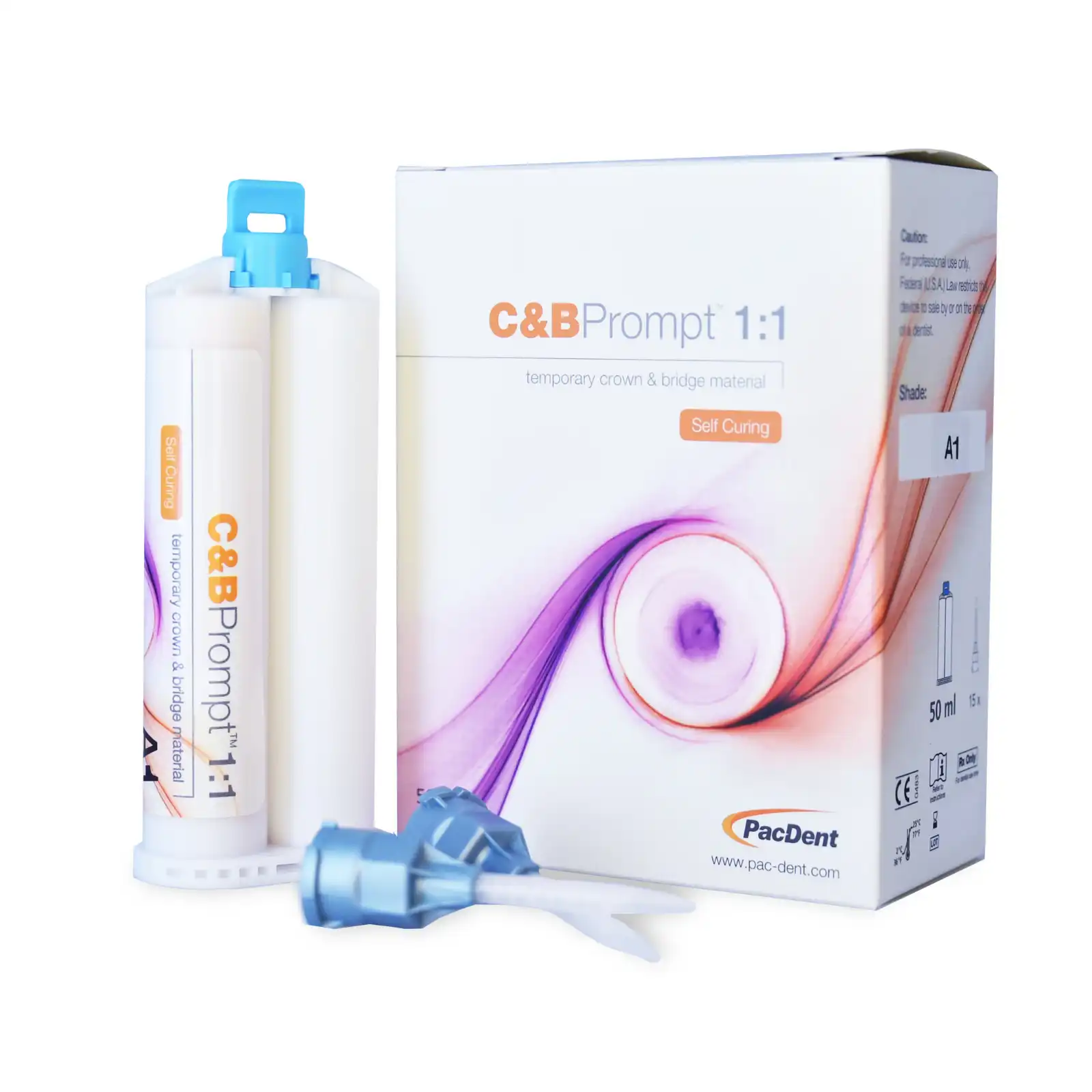 C&B Prompt Temporary Crown & Bridge Material, 1:1 Self-Cure Bis-Acryl, Shade A1/B1, 76g Cartridge with 15 Mixing Tips, PD-120