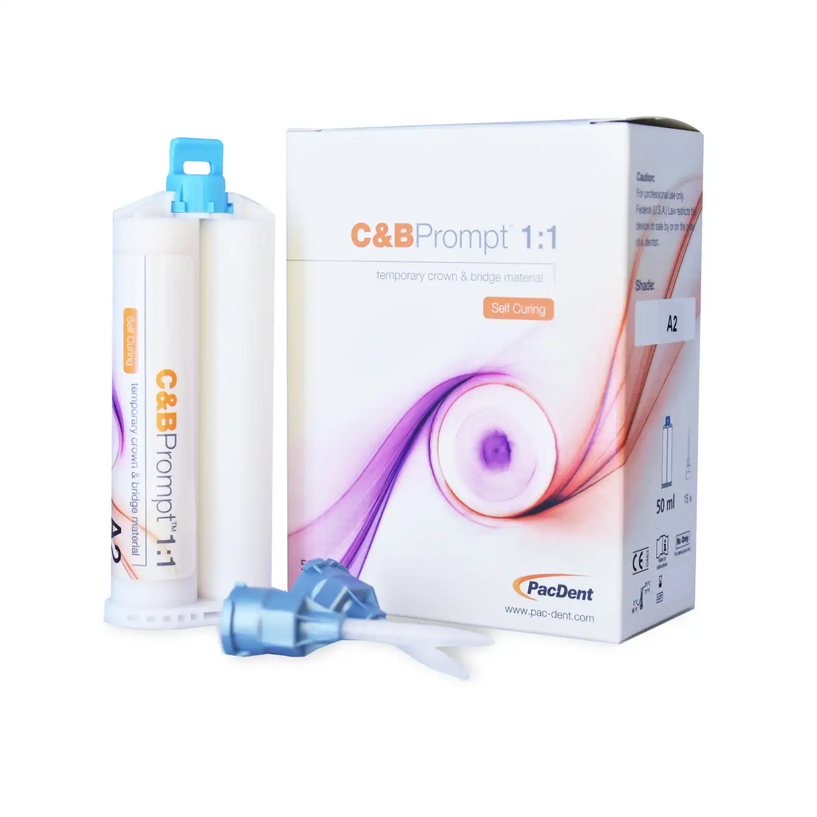 C&B Prompt Temporary Crown & Bridge Material, 1:1 Self-Curing, Shade A2, 76g Cartridge with 15 Mixing Tips, PD-121