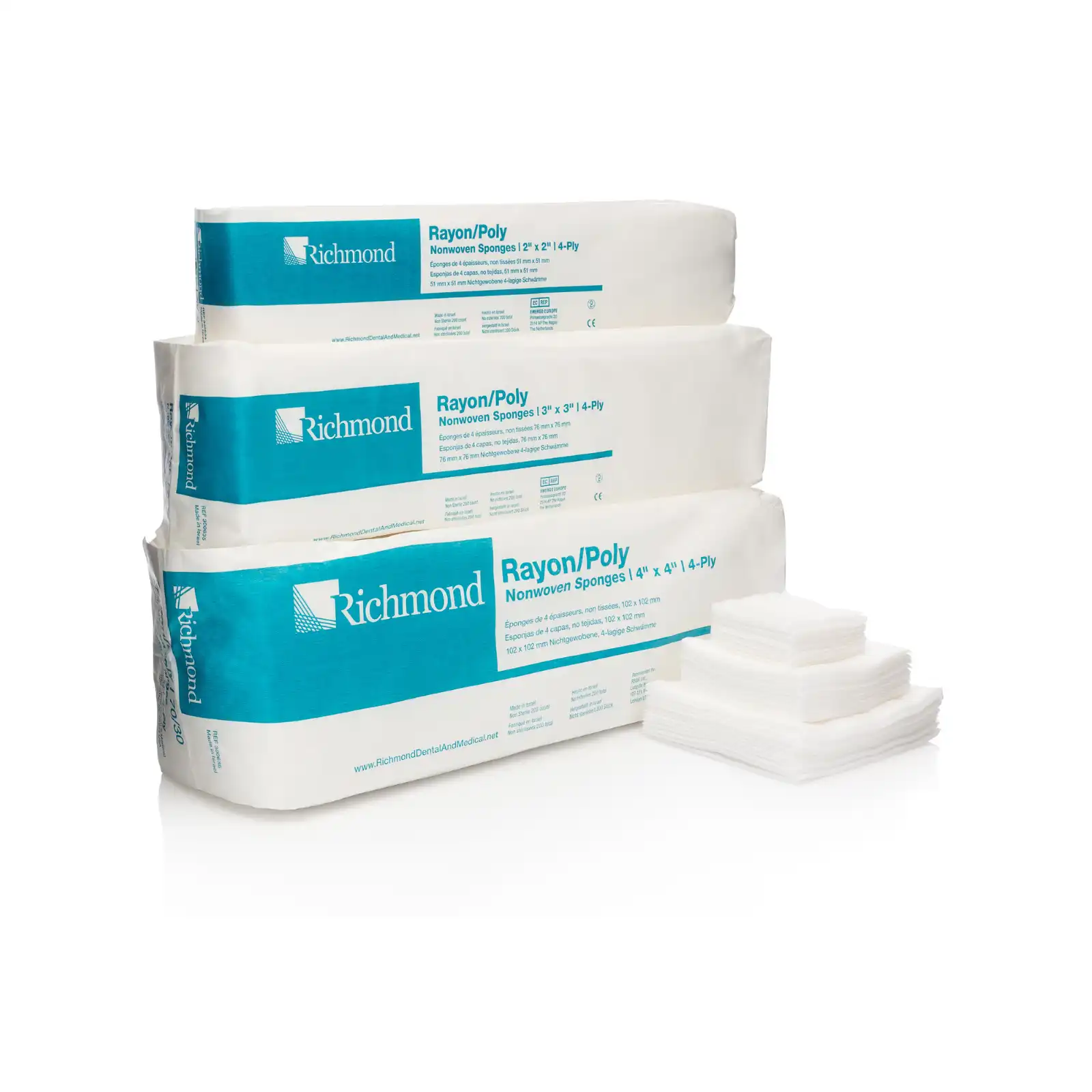 Richmond Rayon/Poly Non-Woven Sponges, 4-Ply, 2" x 2", Non-Sterile, 5000/Case, 300634