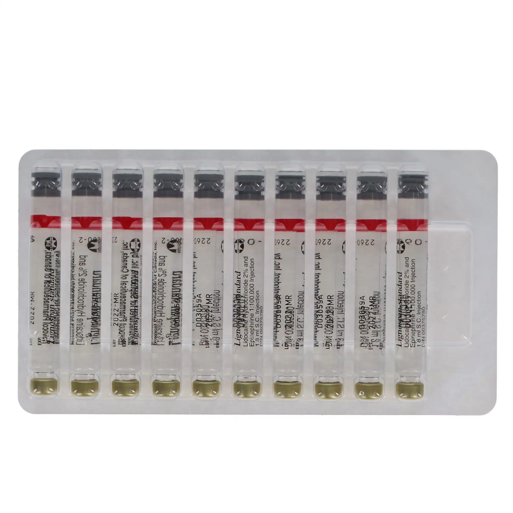 Septodont Lignospan Standard, Lidocaine HCl 2% with Epinephrine 1:100,000, 1.7 mL Dental Anesthetic Cartridges, Red, 50/Pk, 99165