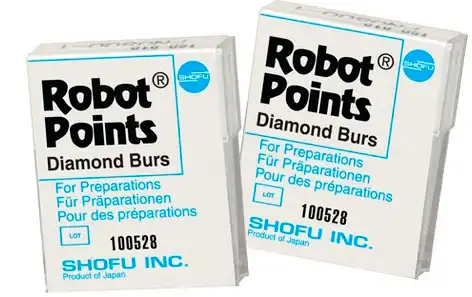Shofu Robot Diamond Points, FG, Inverted Cone S Type, ISO #032/021, 2.1 mm Diameter, Regular Grit, White, 0858-1, 1/Pkg