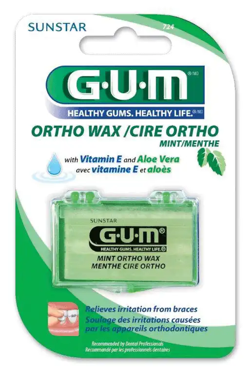 GUM Orthodontic Wax, Mint Flavor with Vitamin E & Aloe Vera, 24/Box, 724PD