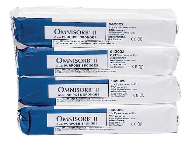 Omnisorb II Non-Woven Sponges, 2" x 2", 4-Ply, Non-Sterile, 5000/Case, 942022