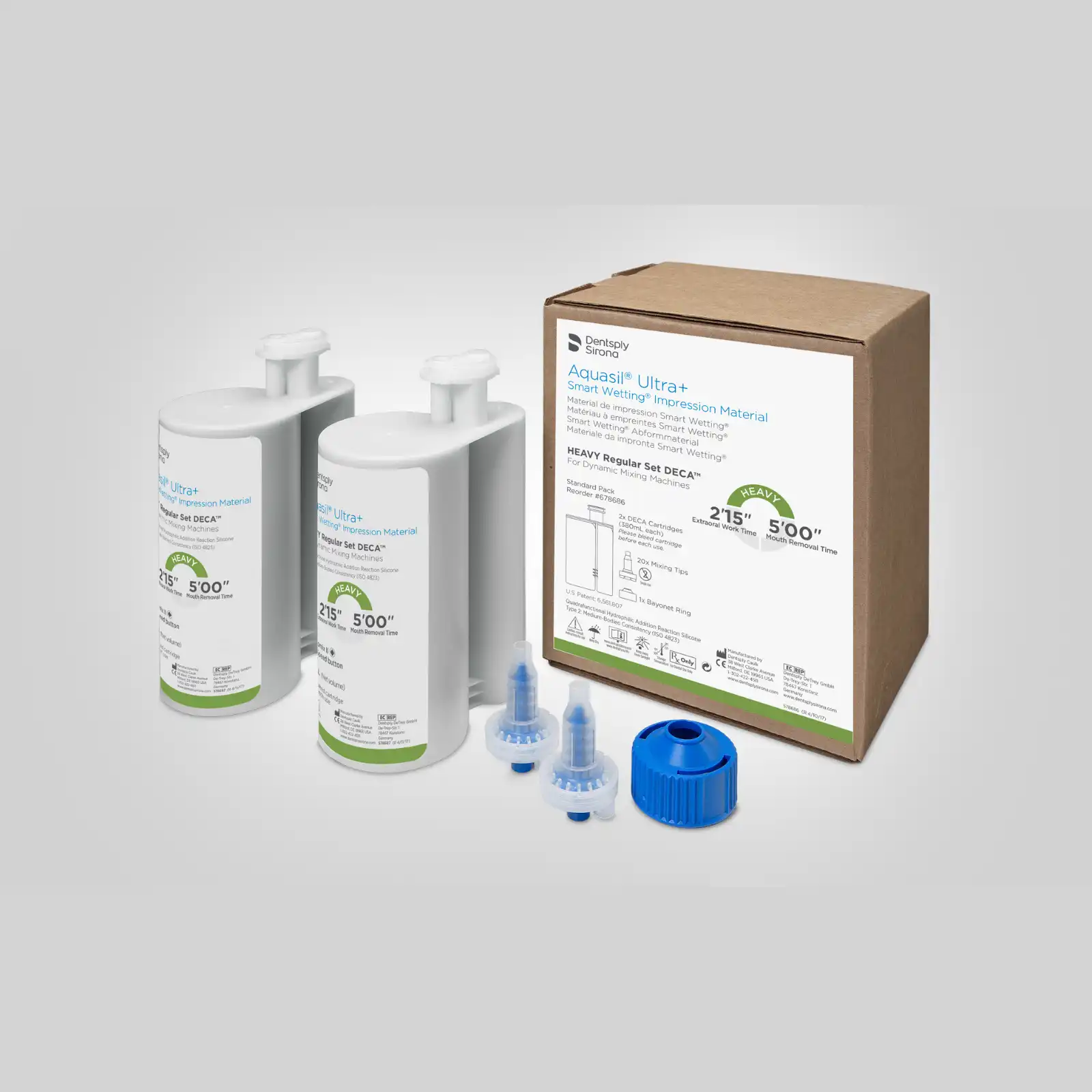 Aquasil Ultra+ DECA VPS Impression Material, Cartridge Refill, Heavy Body, Regular Set, 380 mL, Mint, Light Green, 2/Pk