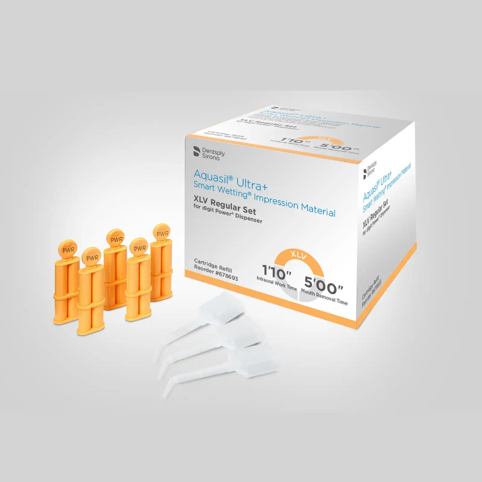 Aquasil Ultra+ Smart Wetting VPS Impression Material Refill, Digit Power Cartridge, Xtra Light Viscosity, Regular Set, Mint, Orange, 1/Pk, 678693