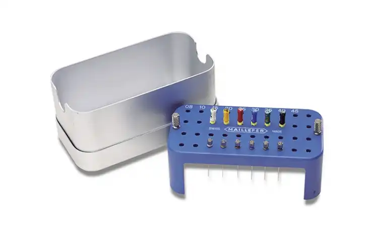 Dentsply Sirona Endo Stand, Stainless Steel with Aluminum Insert, Blue, Holds 40 Instruments, 94 mm x 82 mm x 45 mm, 1/Pk, 671681