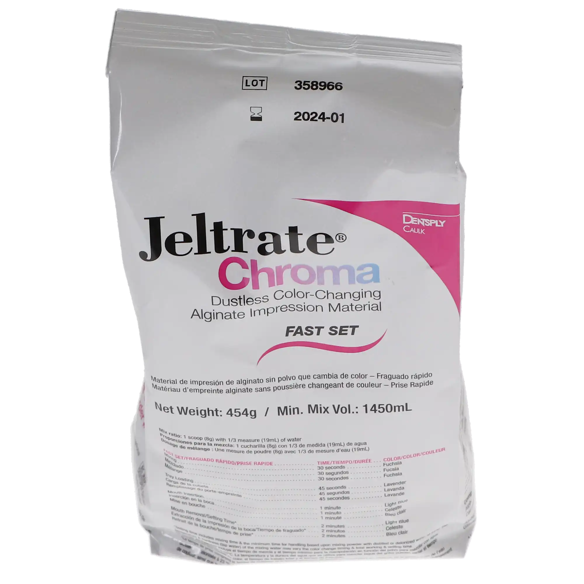 Jeltrate Chroma Dustless Color-Changing Alginate Impression Material, Fast Set, Pouch, 1 lb (454 g), 1/Pk, 605700