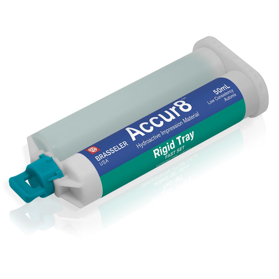 Accur8 Hydroactive Impression Material Rigid Tray Fast Set With Tips, 50ml, 2-Pack Cartridges With 6 Mixing Tips