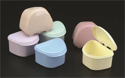 Plasdent Denture Box, Blue, Hinged Lid, 4"W x 3"L x 2"H, 12/Box, 200BTH-2
