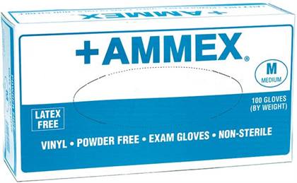 +Ammex Vinyl Exam Gloves, Powder Free, Non-Sterile, Extra Large, Clear, 100/Box