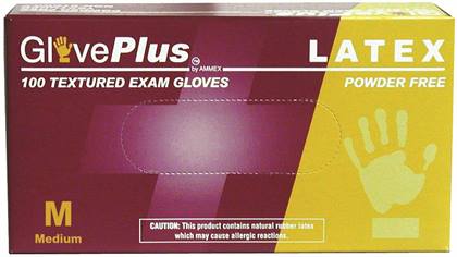 +AMMEX® GlovePlus® Powder-Free Textured Latex Exam Gloves, Small, Ivory, 100/Box, GP42100