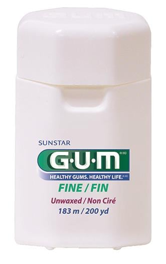GUM Fine Floss Unwaxed Dental Floss, 200 Yards per Container, 6 Containers per Box