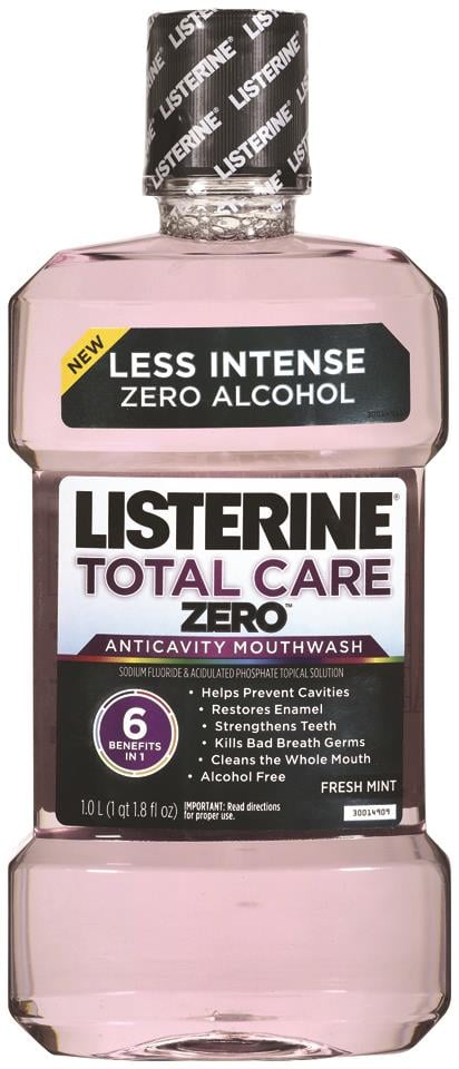Listerine Total Care Zero Anticavity Mouthwash, Alcohol-Free, Fresh Mint, 1 Liter Bottle, 6/Case