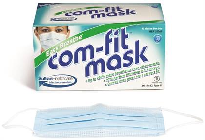 Sultan Com-Fit EasyBreathe Tie-On Face Masks, Blue, ASTM Level 1, 40/Box, 20342