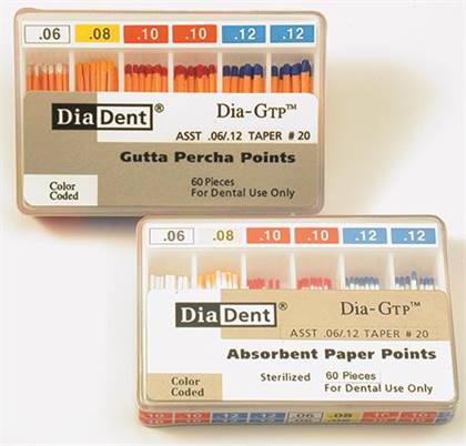 Diadent Dia-GTP Gutta Percha Points, Non-Marked, Size 20, Taper .10, Pack of 60