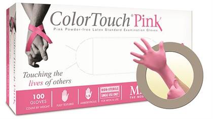 Microflex Color Touch Pink Latex Examination Gloves, Powder Free, Large, 100/Box